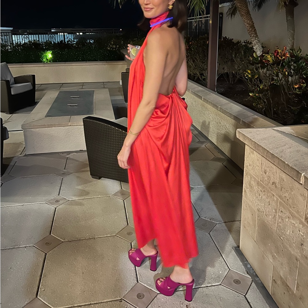 ASOS DESIGN Halter Drape Satin Maxi Dress in Red | Size 4 / Small